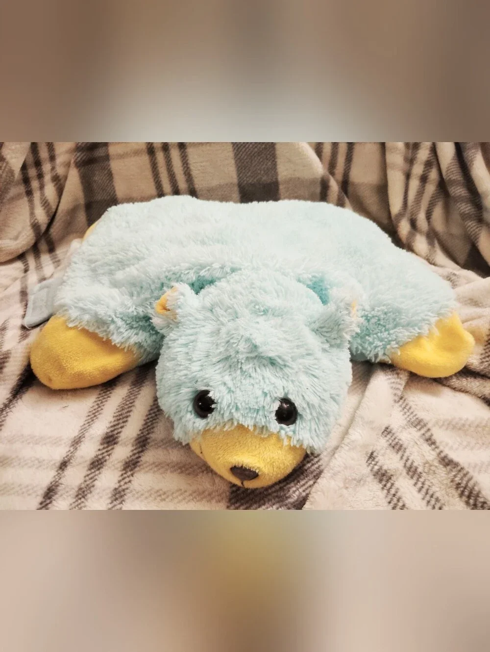 Vintage Pillow Pet. Super Rare Blue Yellow Bear Pillow Pet. Plush Toy Bear.